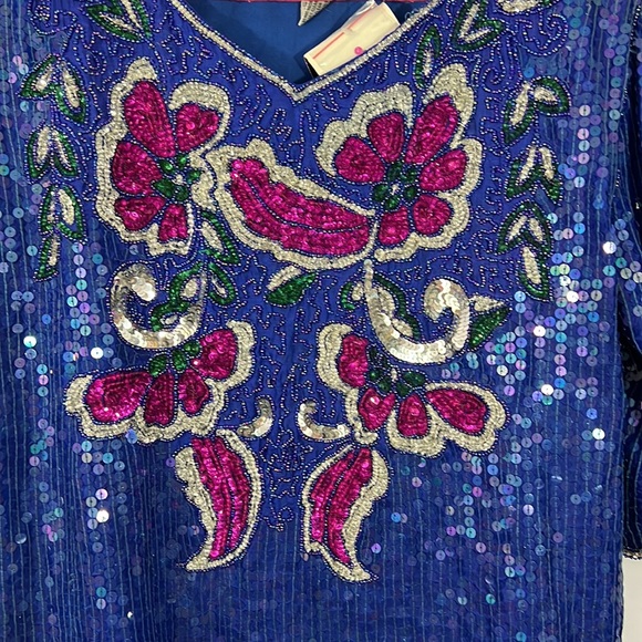 Vintage Elegance by Anujan Silk Floral Sequins Beaded Embellished Top, medium - Picture 2 of 5